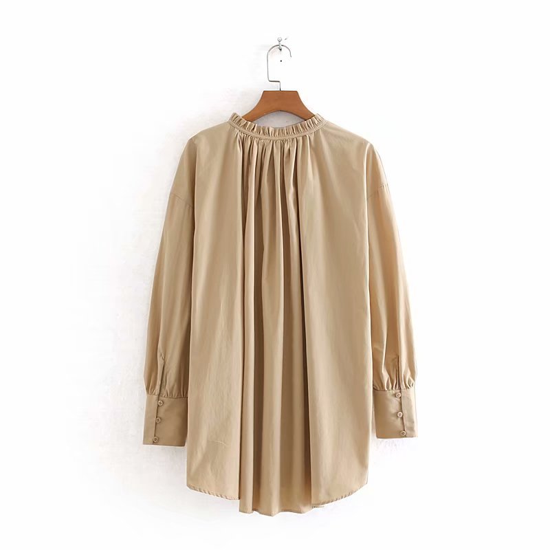 Chemise longue ample à volants – Kaki