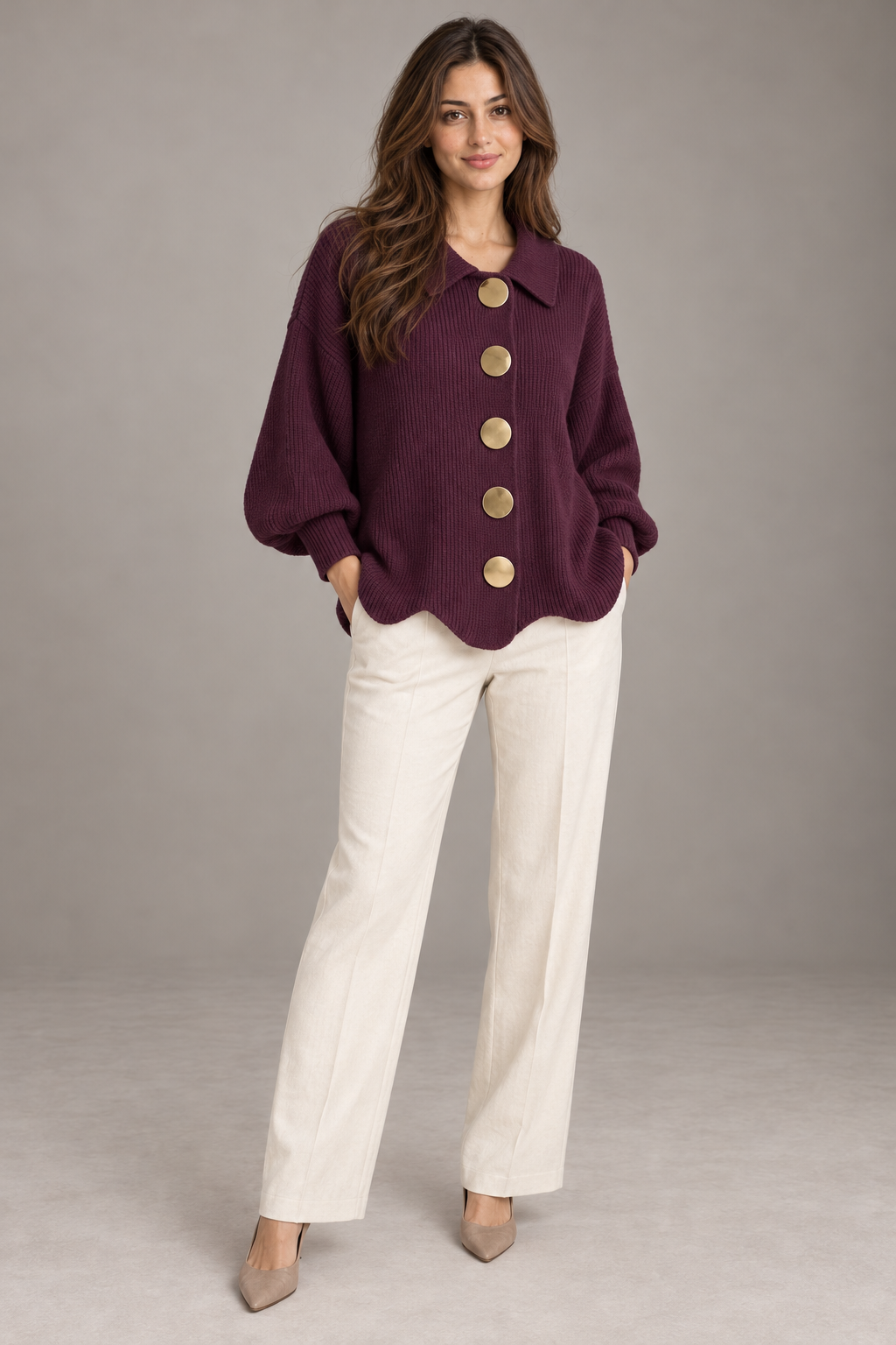 Bloodnew – Cardigan boutonné en maille à col revers – Violet – full