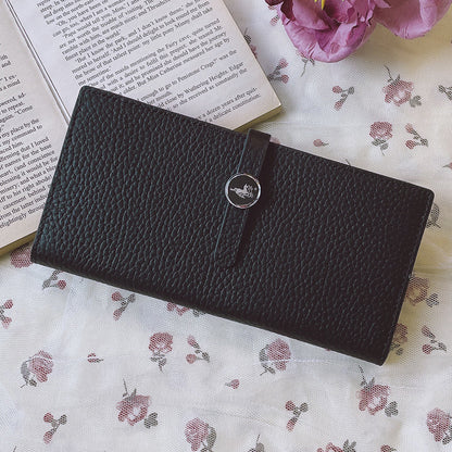 Portefeuille long en cuir véritable – Noir avec logo