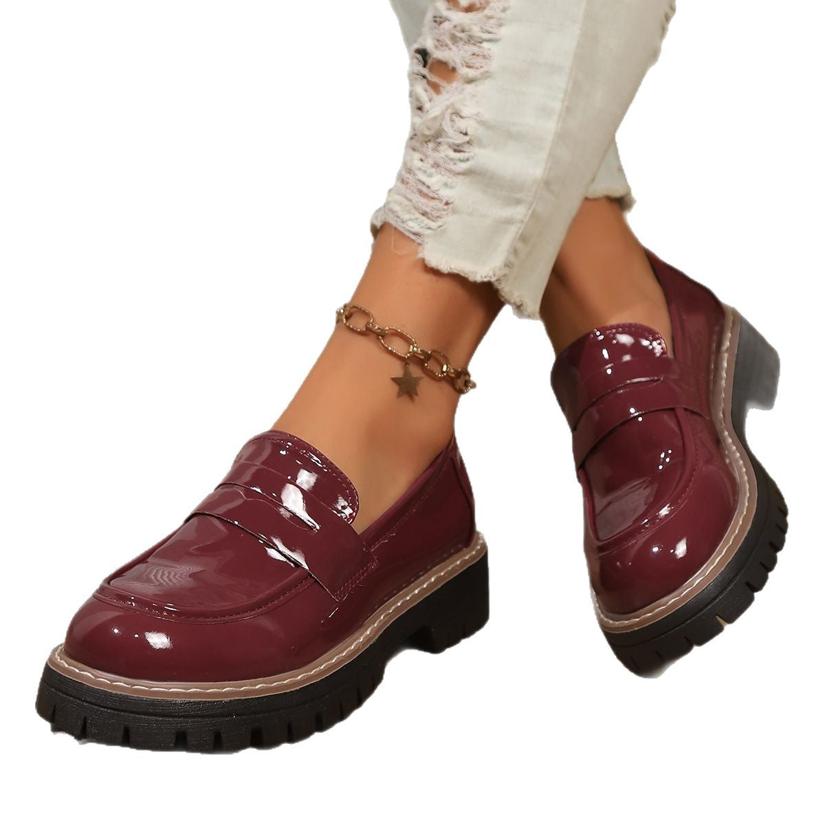 Mocassins style britannique à semelle épaisse et plateforme – Bordeaux