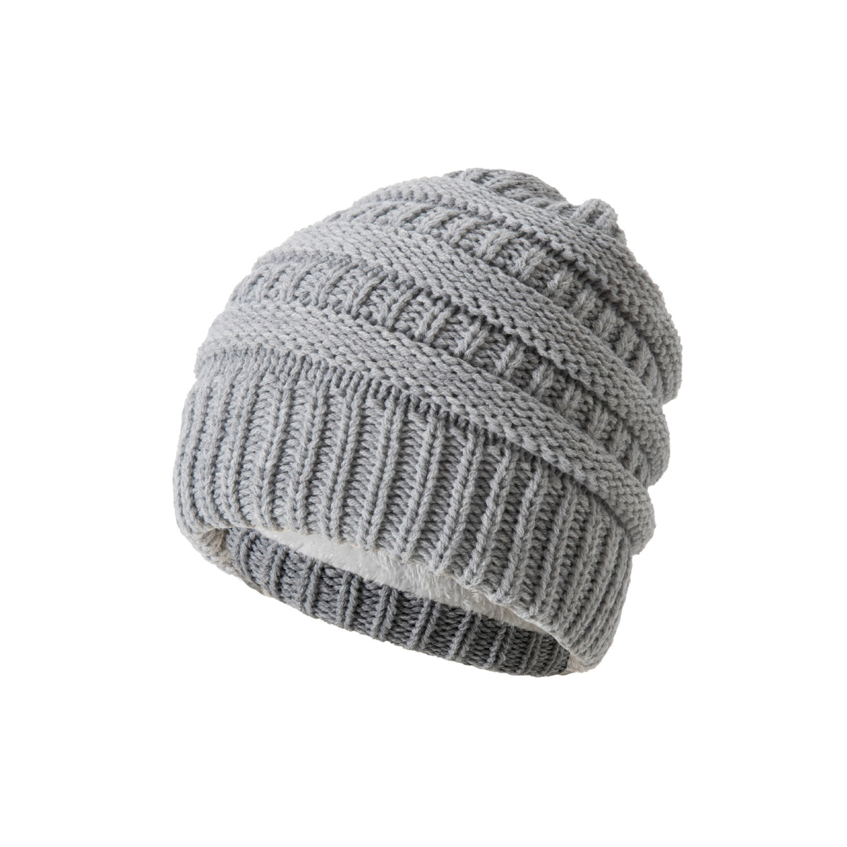 Bonnet en laine tricoté épais – Gris clair sans pompon