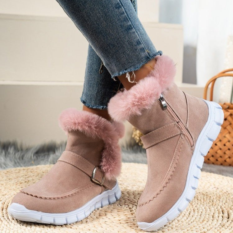Bottines de neige fourrées à boucle – Rose