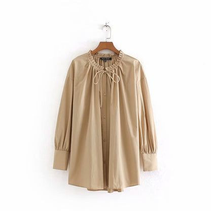 Chemise longue ample à volants – Kaki