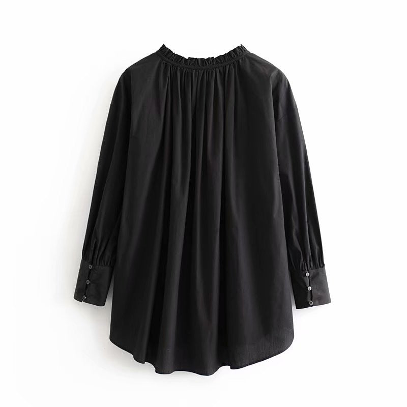 Chemise longue ample à volants – Noir