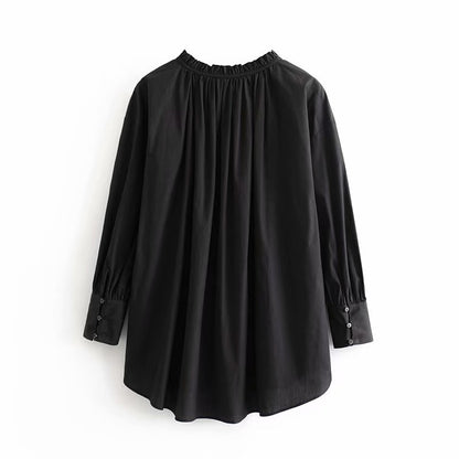 Chemise longue ample à volants – Noir