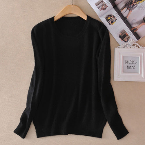 Pull en cachemire pour femme à col rond – pull tricoté chaud d’hiver – Noir