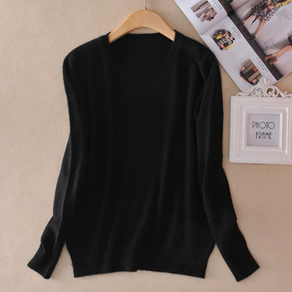 Pull en cachemire pour femme à col rond – pull tricoté chaud d’hiver – Noir