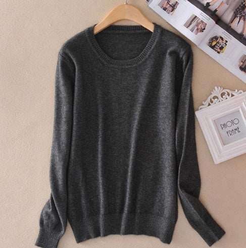 Pull en cachemire pour femme à col rond – pull tricoté chaud d’hiver – Gris foncé