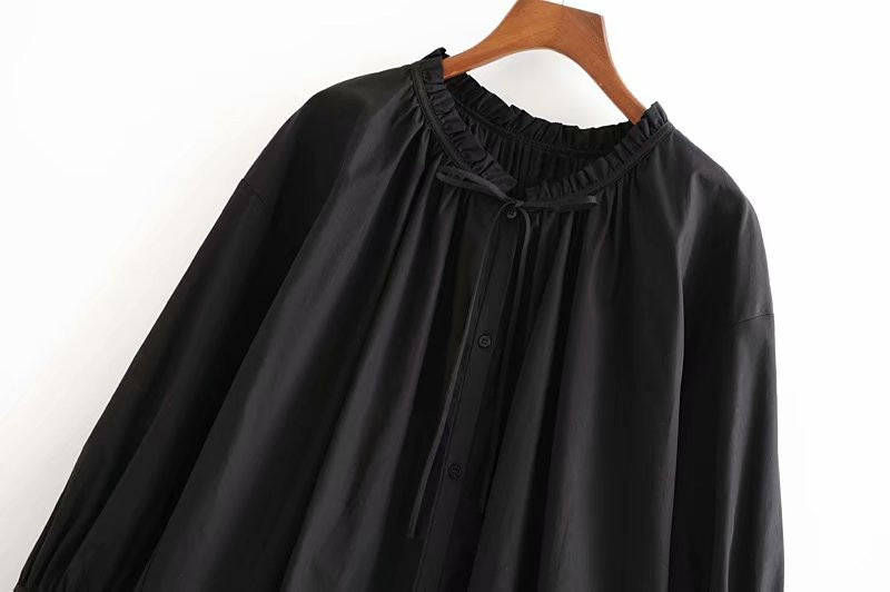 Chemise longue ample à volants – Noir