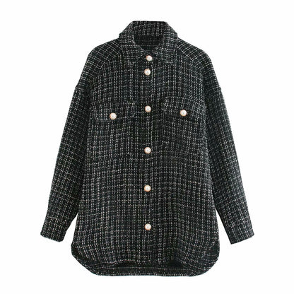 Chemise longue oversize à carreaux vintage – Noir