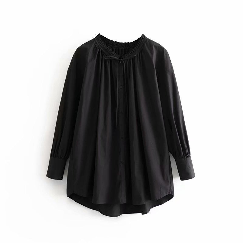 Chemise longue ample à volants – Noir
