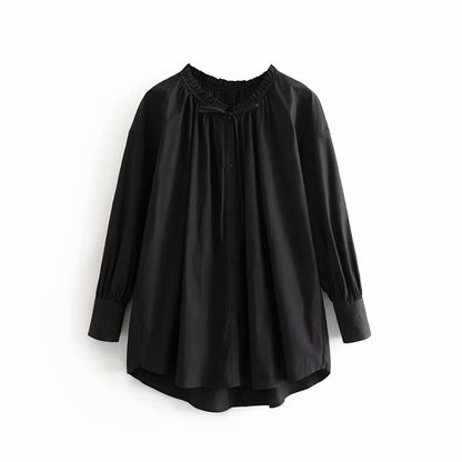 Chemise longue ample à volants – Noir