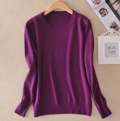 Pull en cachemire pour femme à col rond – pull tricoté chaud d’hiver – Violet