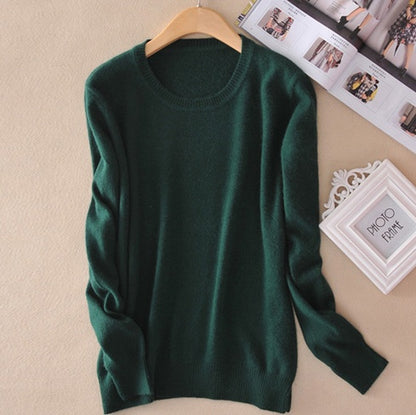 Pull en cachemire pour femme à col rond – pull tricoté chaud d’hiver – Vert