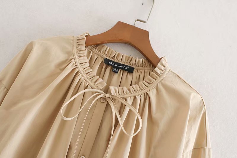 Chemise longue ample à volants – Kaki