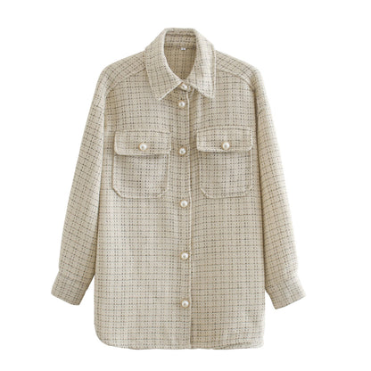 Chemise longue oversize à carreaux vintage – Beige