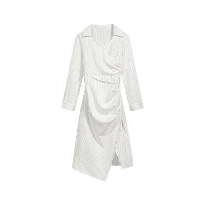 Robe chemise rayée à manches longues – Style Office Siren – Blanc