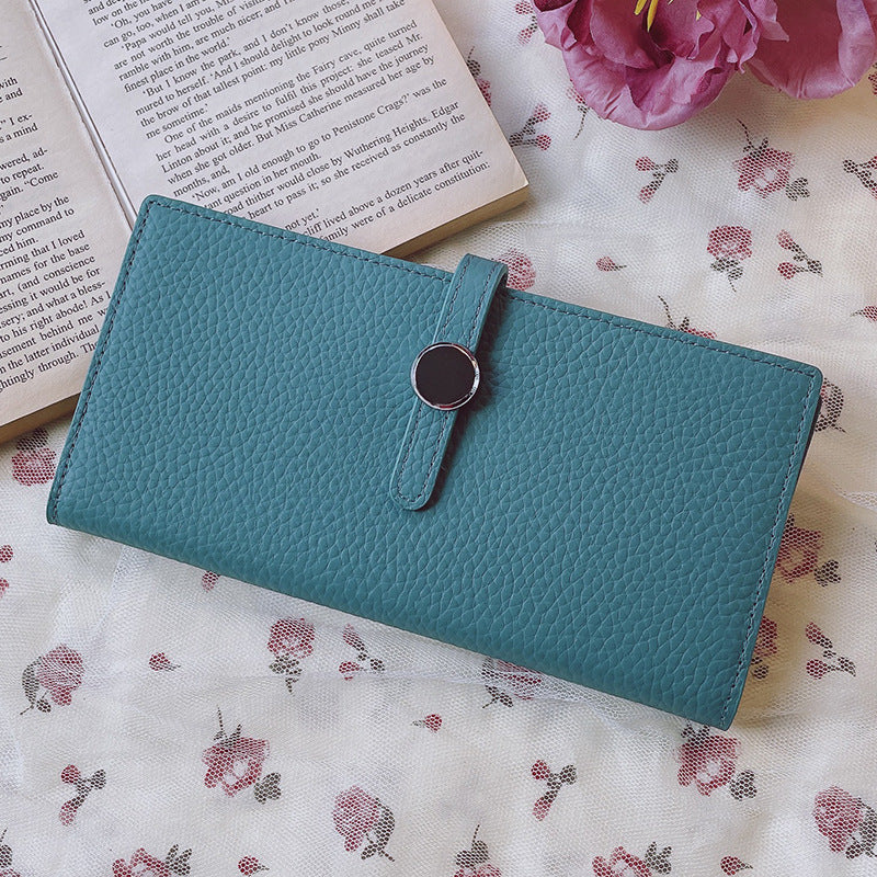 Portefeuille long en cuir véritable – Bleu