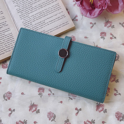 Portefeuille long en cuir véritable – Bleu