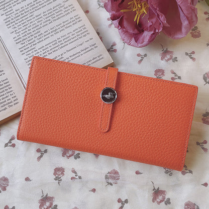 Portefeuille long en cuir véritable – Orange avec logo