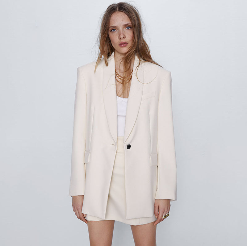 Veste de tailleur oversize décontractée pour femme – Beige