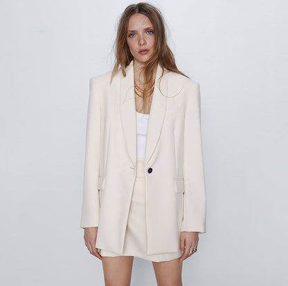 Veste de tailleur oversize décontractée pour femme – Beige
