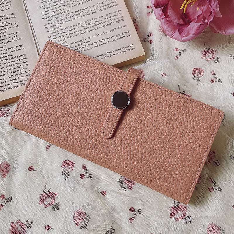 Portefeuille long en cuir véritable – Rose