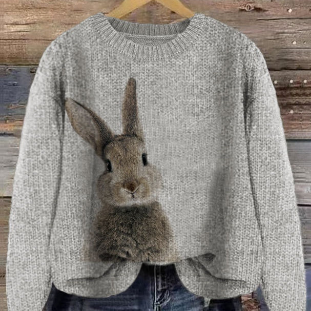 Pull Color Block Lapin Imprimé Maille