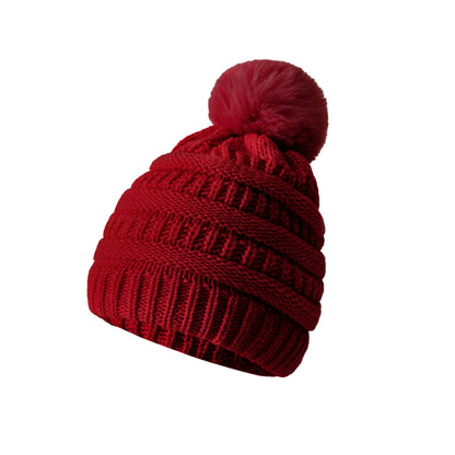 Bonnet en laine tricoté épais – Bordeaux à pompon