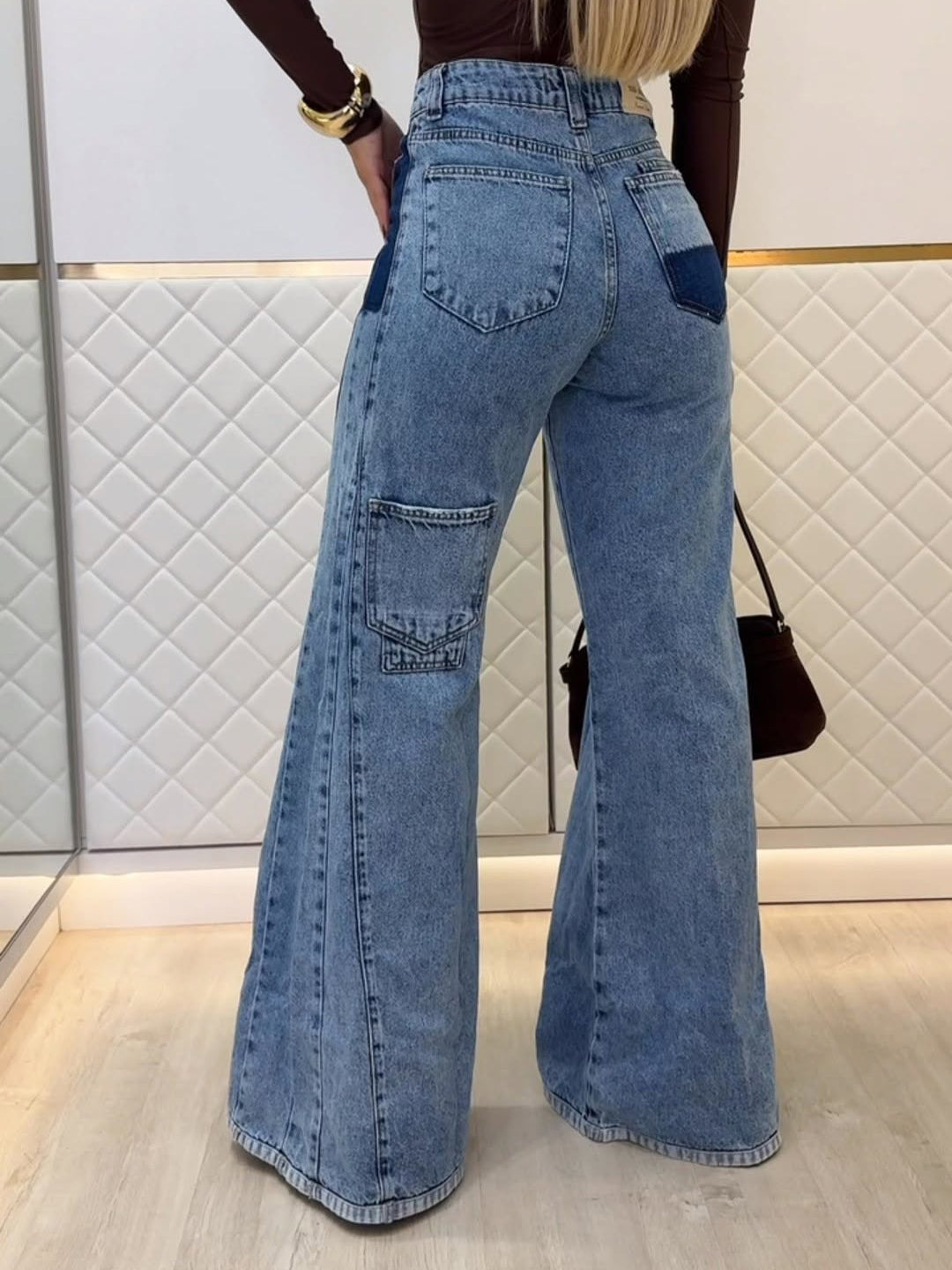 Jean flare bleu clair taille haute – Style tendance – Bleu clair