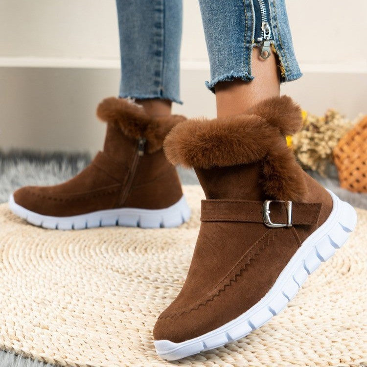 Bottines de neige fourrées à boucle – Marron foncé