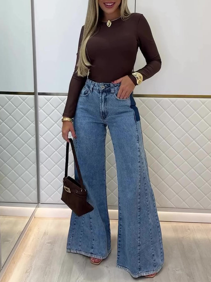 Jean flare bleu clair taille haute – Style tendance – Bleu clair