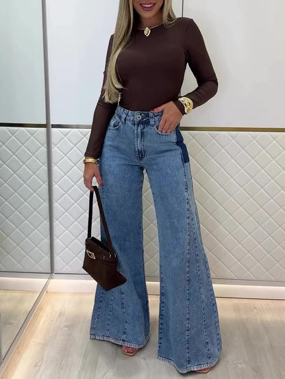 Jean flare bleu clair taille haute – Style tendance – Bleu clair
