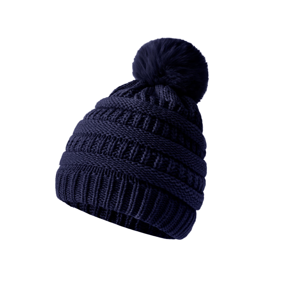 Bonnet en laine tricoté épais – Vert à pompon