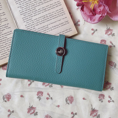 Portefeuille long en cuir véritable – Bleu avec logo