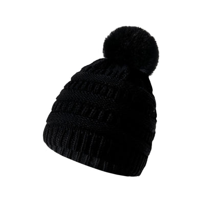 Bonnet en laine tricoté épais – Noir à pompon