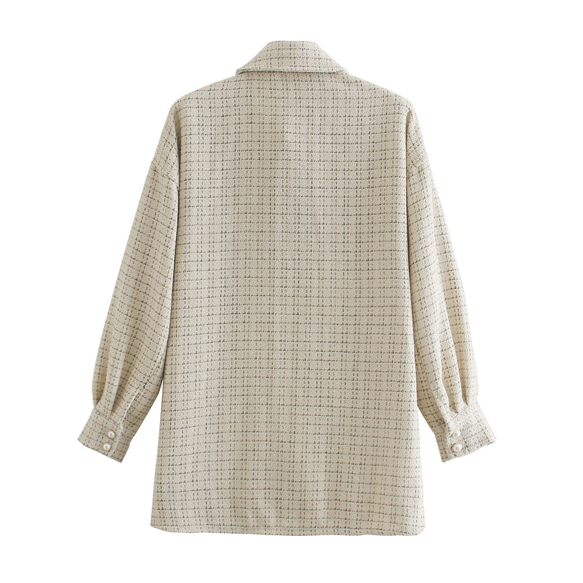 Chemise longue oversize à carreaux vintage – Beige