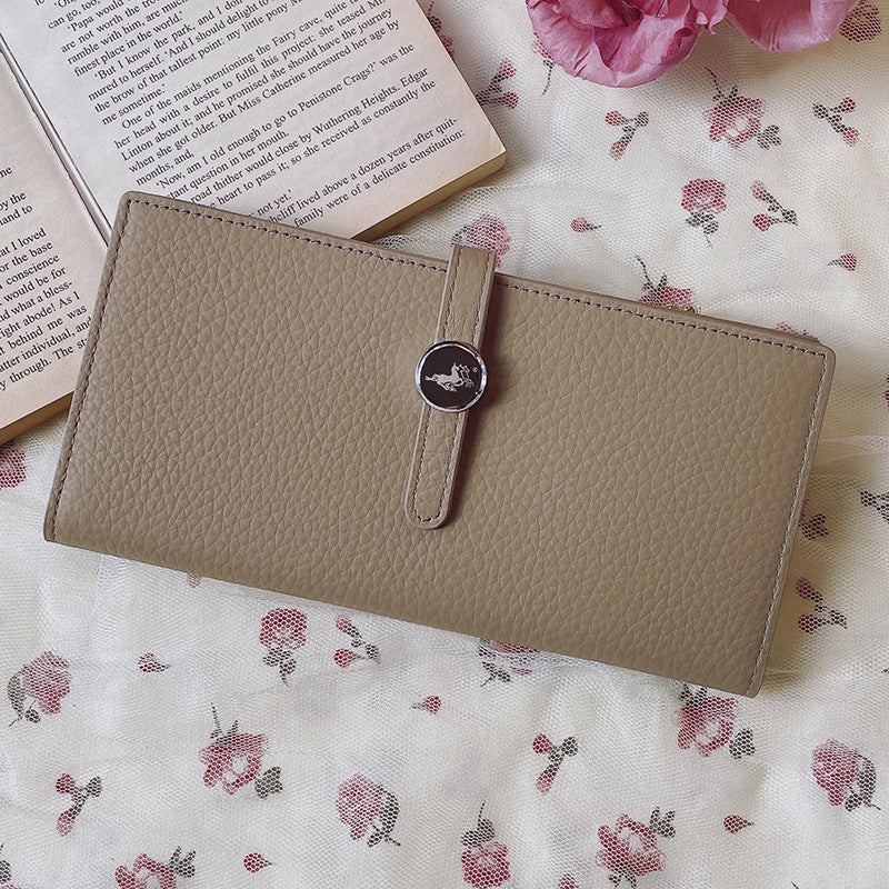 Portefeuille long en cuir véritable – Gris avec logo