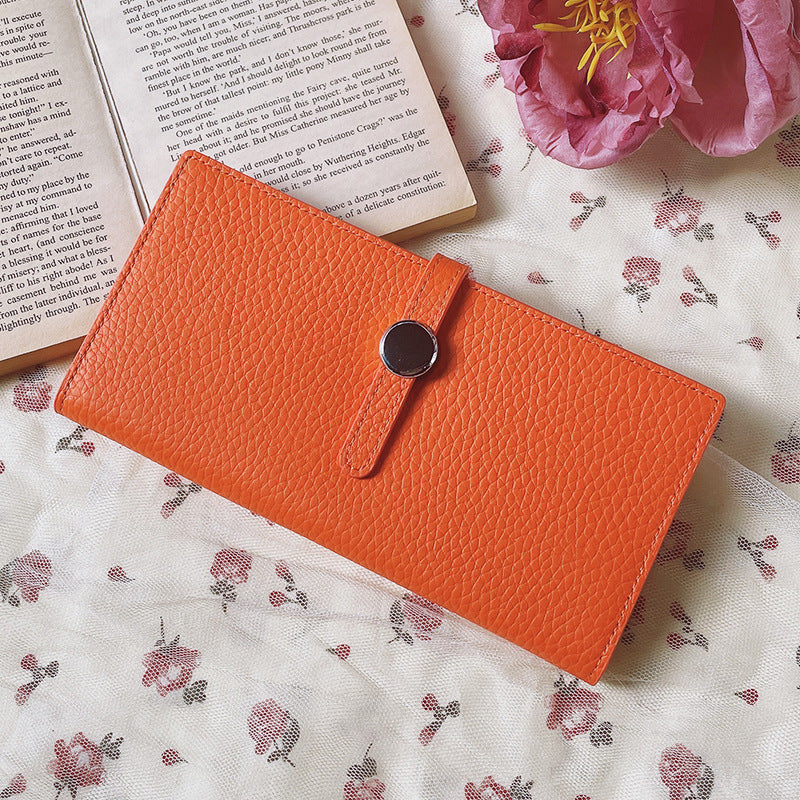 Portefeuille long en cuir véritable – Orange