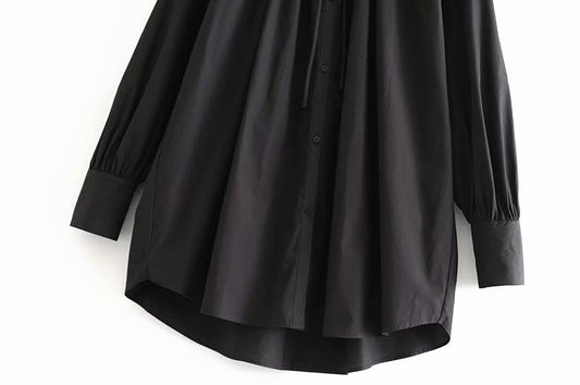 Chemise longue ample à volants – Noir