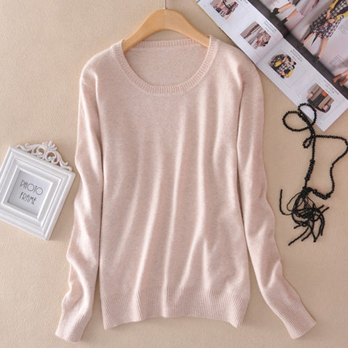 Pull en cachemire pour femme à col rond – pull tricoté chaud d’hiver – Beige