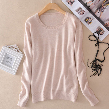 Pull en cachemire pour femme à col rond – pull tricoté chaud d’hiver – Beige