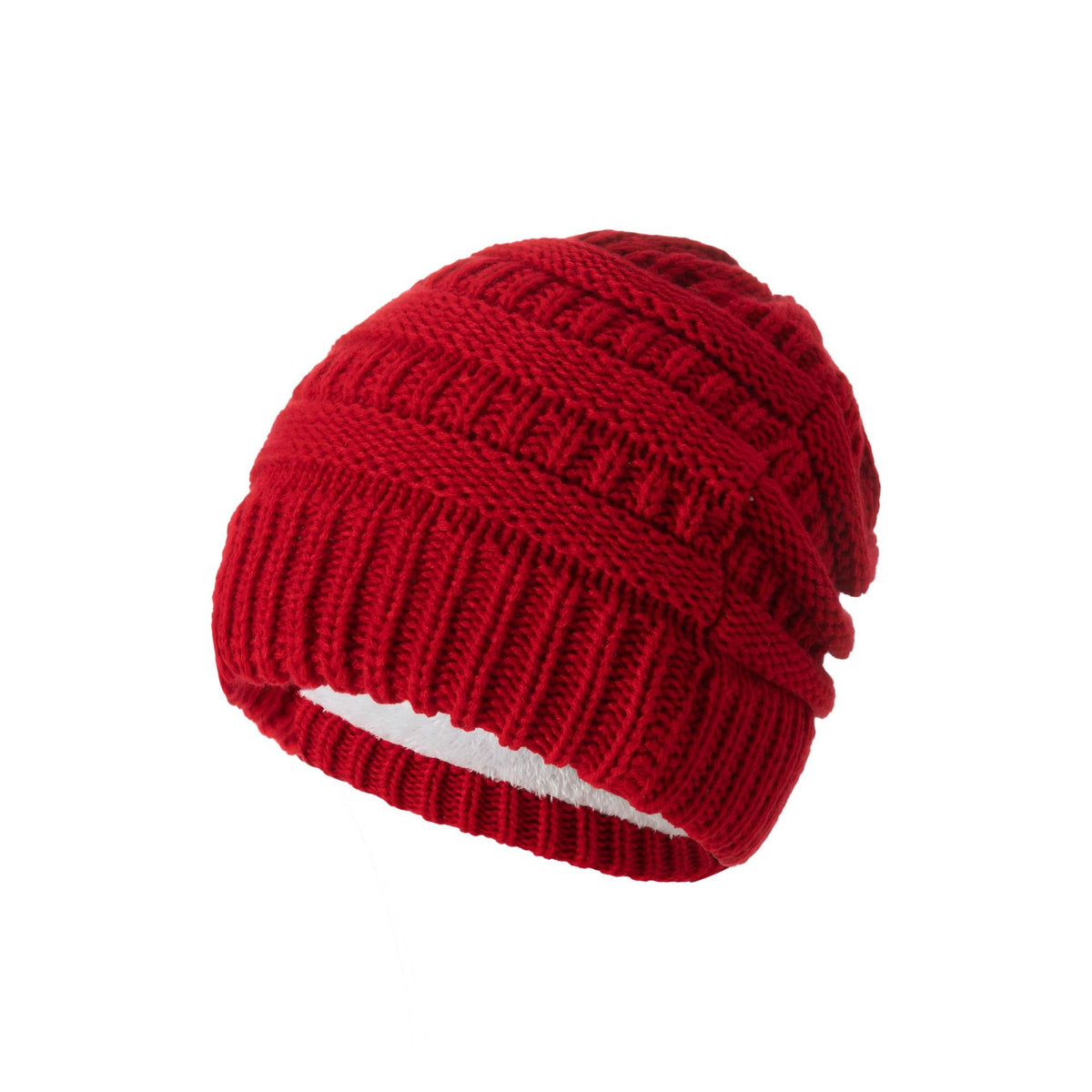 Bonnet en laine tricoté épais – Rouge sans pompon