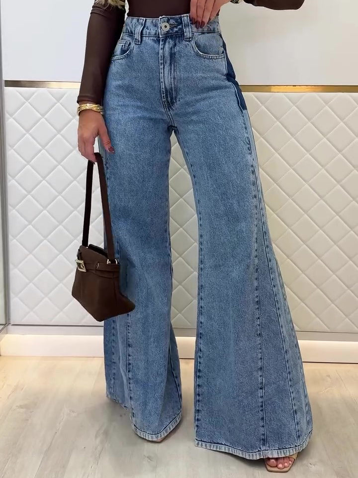 Jean flare bleu clair taille haute – Style tendance – Bleu clair