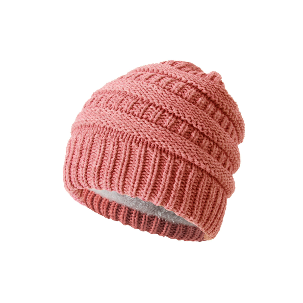 Bonnet en laine tricoté épais – Rose sans pompon
