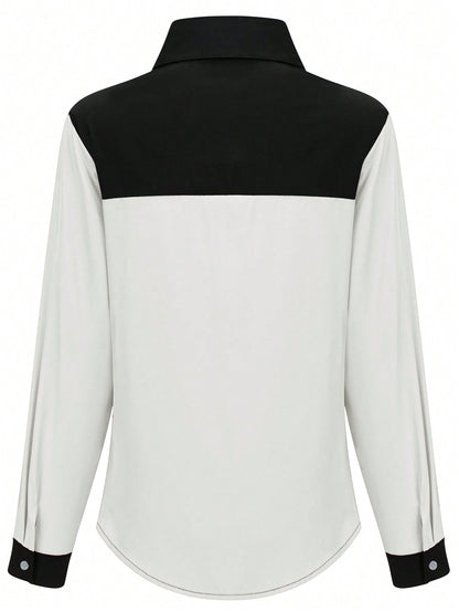 Chemise De Mode Pour Femmes Avec Patchwork De Couleurs – Blanc