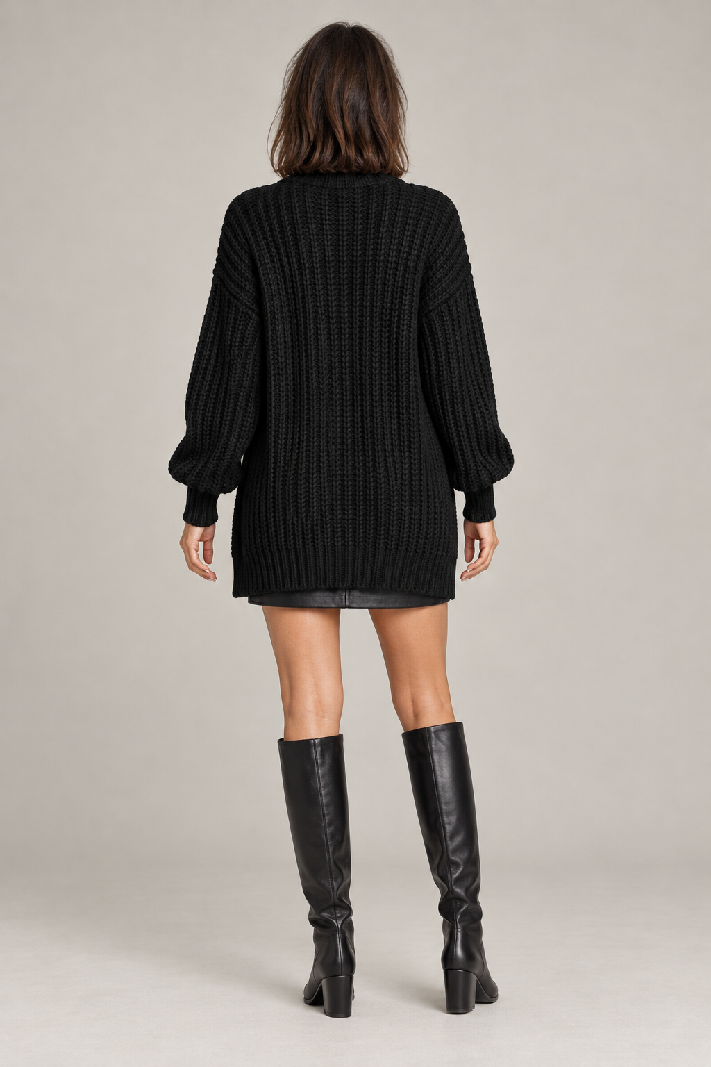 Manteau long en maille 100% – Noir
