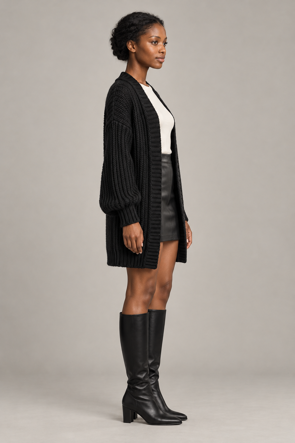 Manteau long en maille 100% – Noir