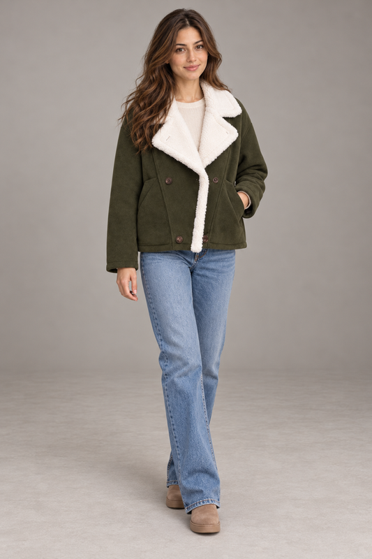 Bloodnew – Veste Oversize Teddy – Vert militaire – modèle porté – full – 1620