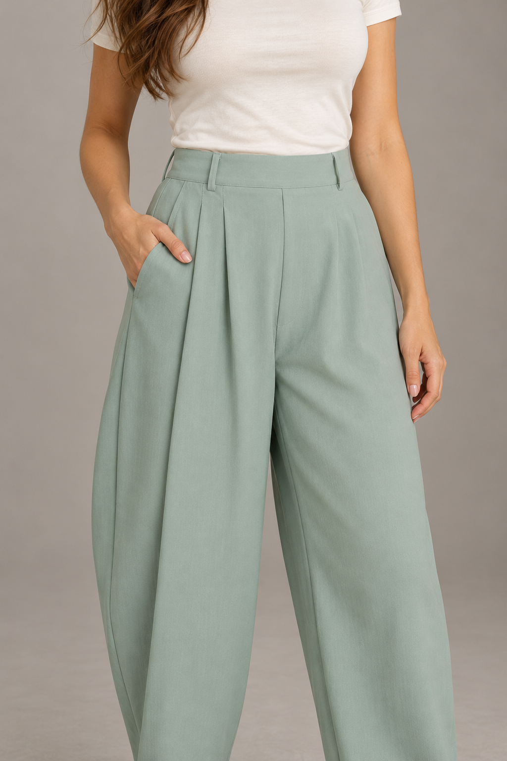 Bloodnew – Pantalon Large Plissé Taille Élastique – Vert Anis – modèle porté – close – 1620